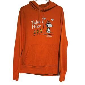 LL Bean x Peanuts Snoopy Take A Hike Orange Pullover Hoodie Sweatshirt, Size S